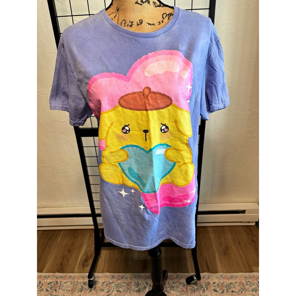 BoxLunch Sanrio Pompompurin T Shirt Womens Large Purple Glitter Heart Kawaii Tee